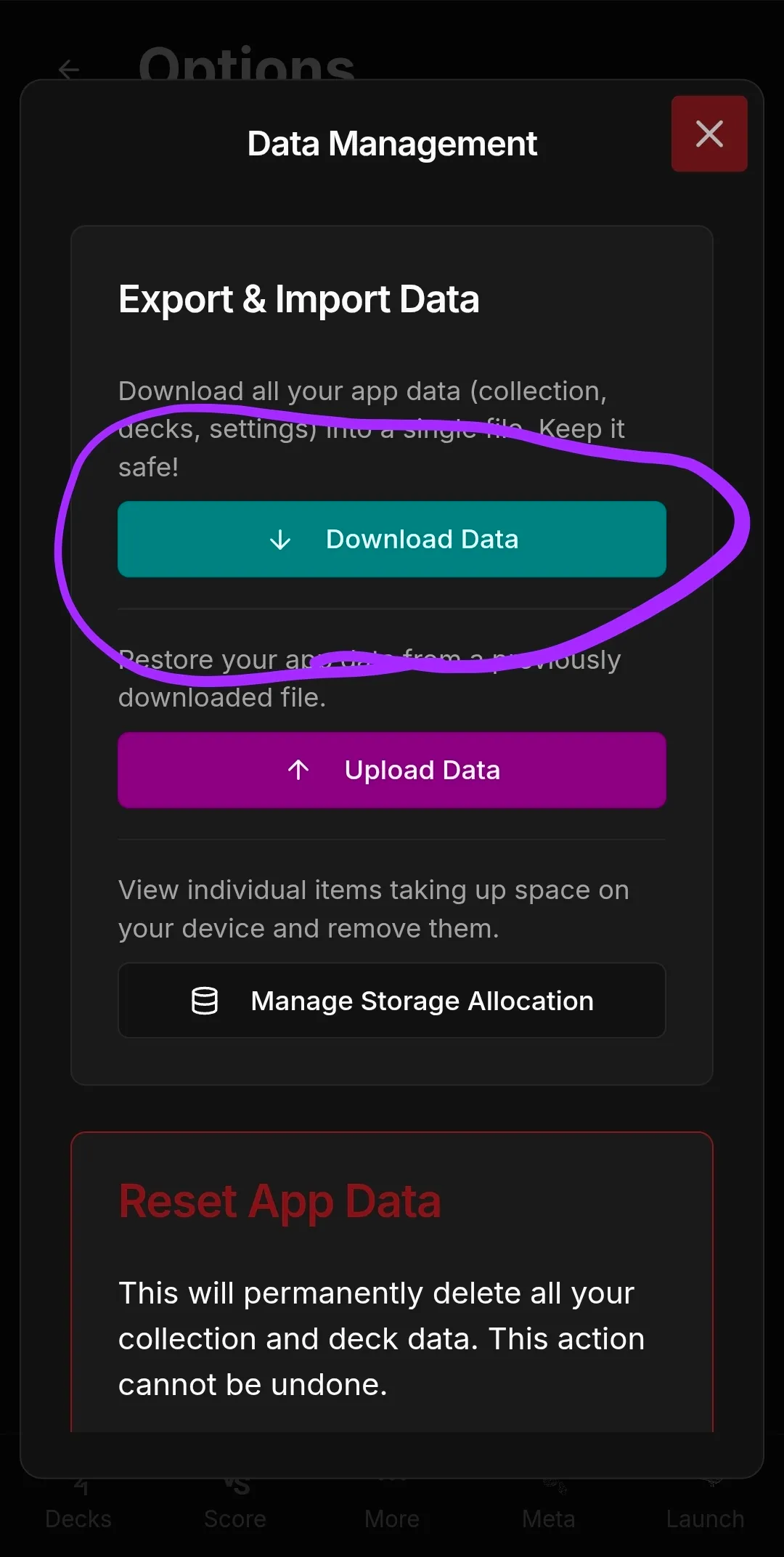 Export Data Button